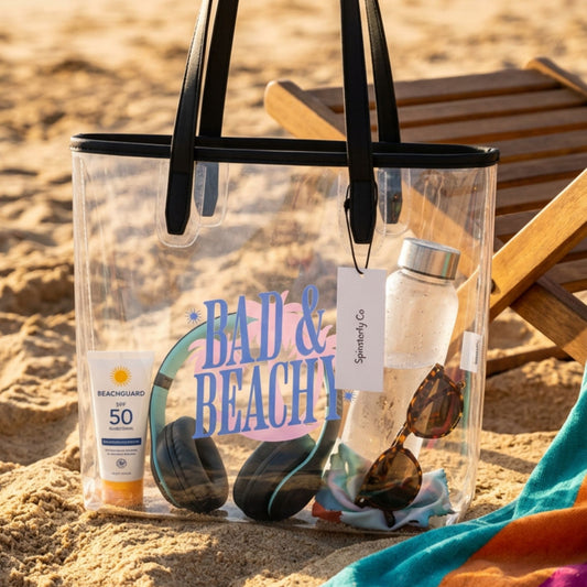 Bad & Beachy Clear Tote Bag | Stadium-Approved Waterproof Beach Bag - Spinsterly Co