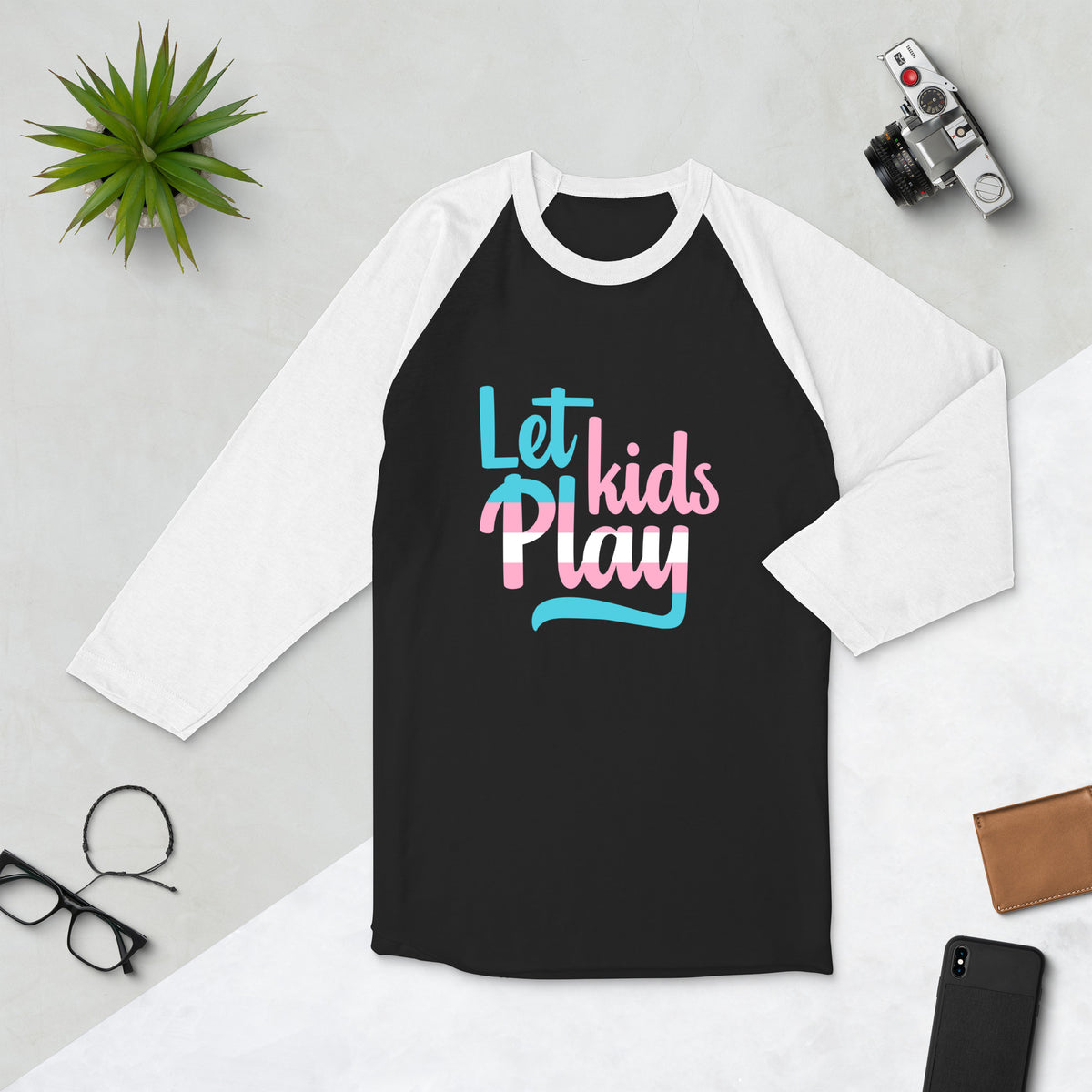Let Kids Play Raglan Shirt | Trans Pride Youth Sports Advocacy Baseball Tee - Spinsterly Co