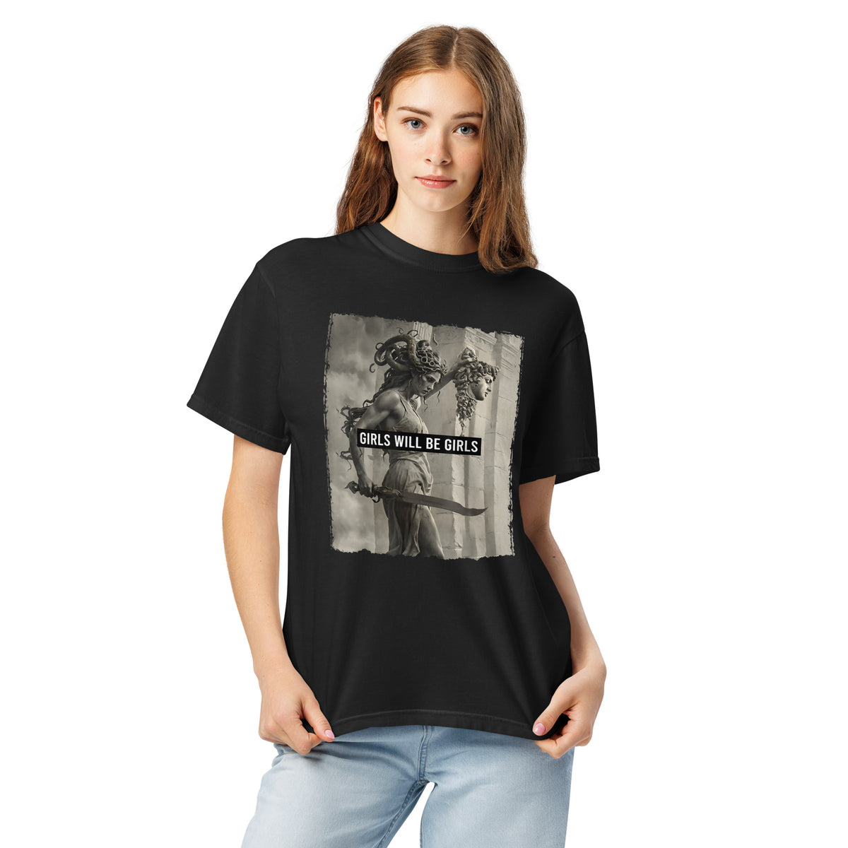Girls Will Be Girls T-Shirt | Medusa Feminist Mythology Heavyweight Tee - Spinsterly Co