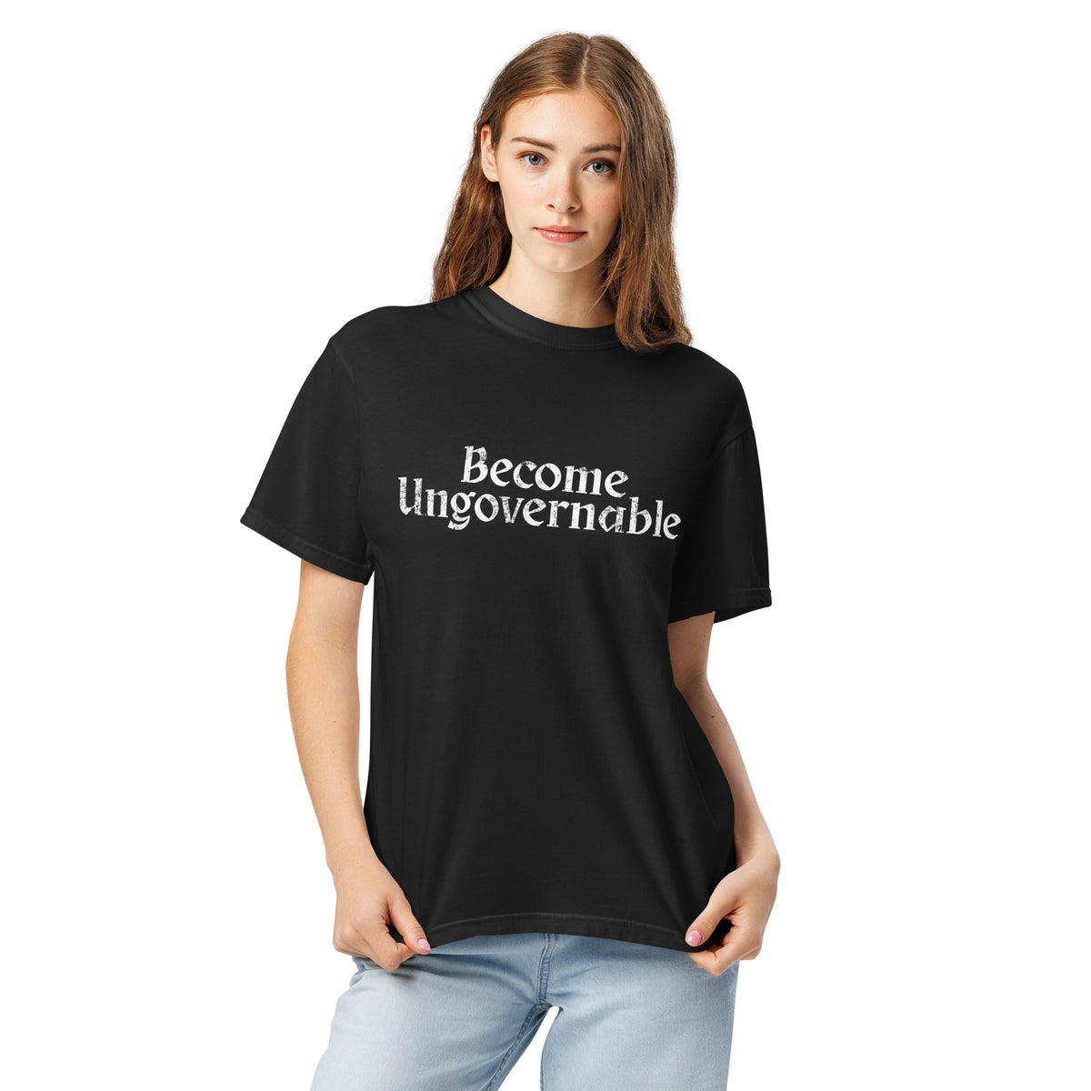 Become Ungovernable Heavyweight T-Shirt | Distressed Gothic Feminist Tee - Spinsterly Co