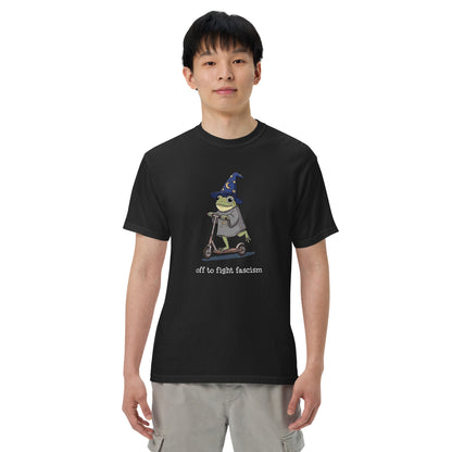 Off to Fight Fascism Wizard Frog Graphic Tee | Political Humor Statement Tee - Spinsterly Co