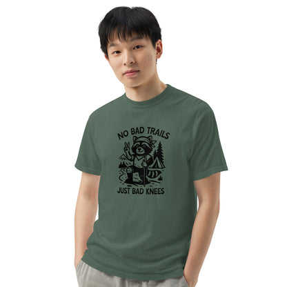 No Bad Trails Just Bad Knees Hiking Raccoon Garment-Dyed Heavyweight T-Shirt | Funny Hiking Gift S-4XL - Spinsterly Co