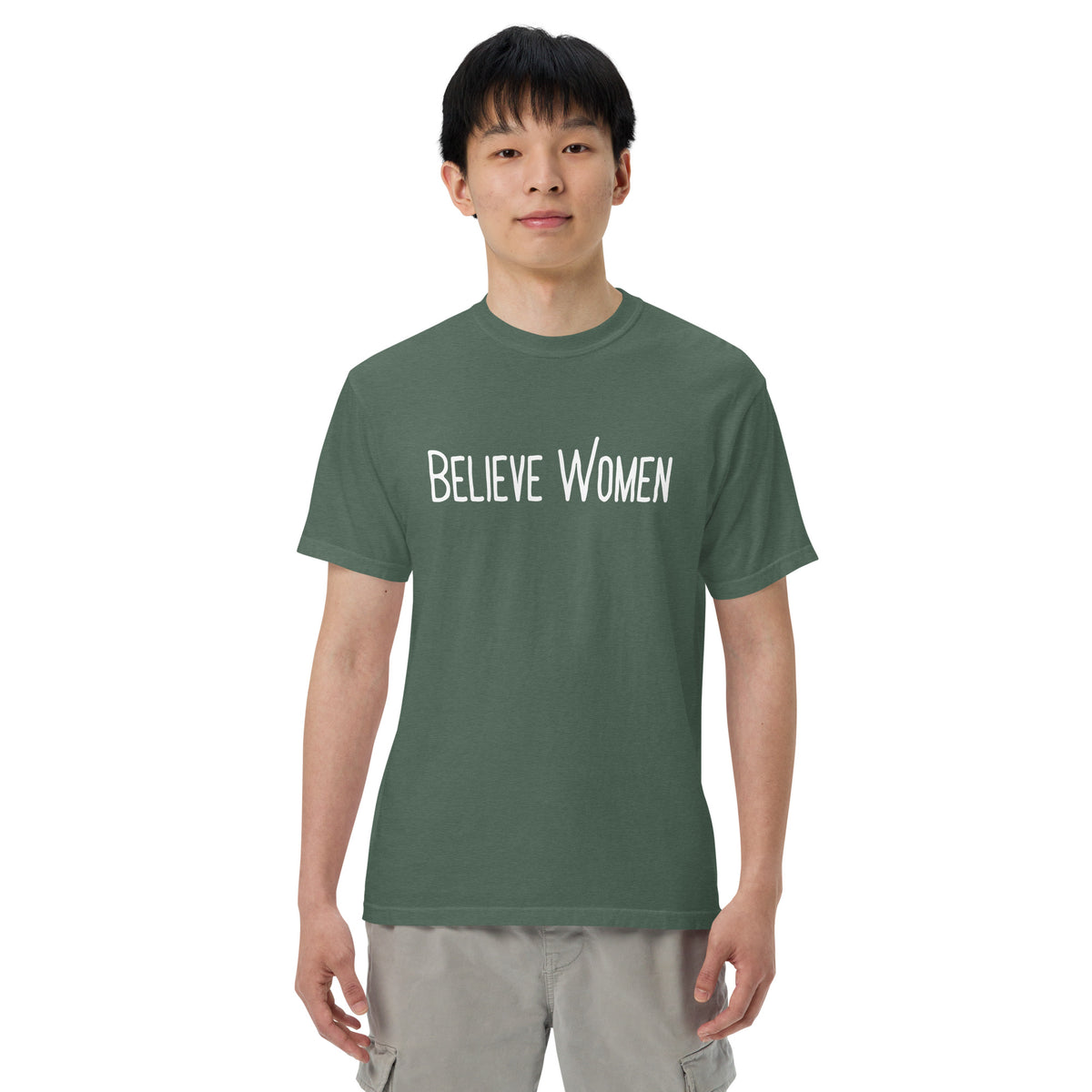 Believe Women T-Shirt | Feminist Statement Garment-Dyed Heavyweight Tee - Spinsterly Co