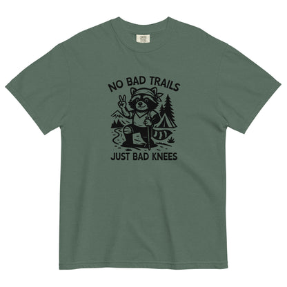 No Bad Trails Just Bad Knees Hiking Raccoon Garment-Dyed Heavyweight T-Shirt | Funny Hiking Gift S-4XL - Spinsterly Co