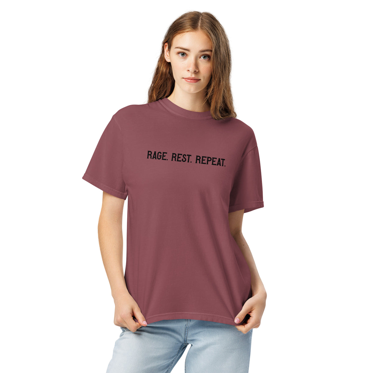 Rage. Rest. Repeat. — Feminist Slogan Garment-Dyed Heavyweight T-Shirt - Spinsterly Co
