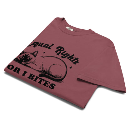 Equal Rights or I Bites Cat T-Shirt | Funny Feminist Garment-Dyed Heavyweight Tee - Spinsterly Co