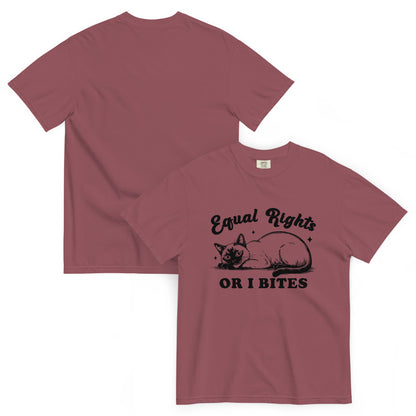 Equal Rights or I Bites Cat T-Shirt | Funny Feminist Garment-Dyed Heavyweight Tee - Spinsterly Co