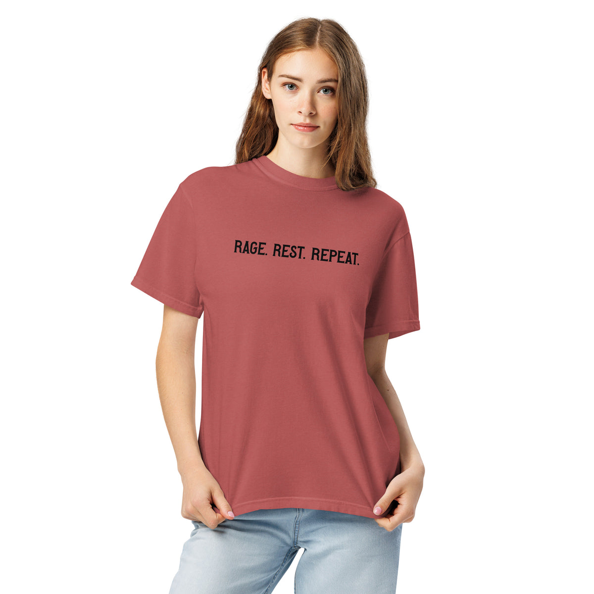 Rage. Rest. Repeat. — Feminist Slogan Garment-Dyed Heavyweight T-Shirt - Spinsterly Co