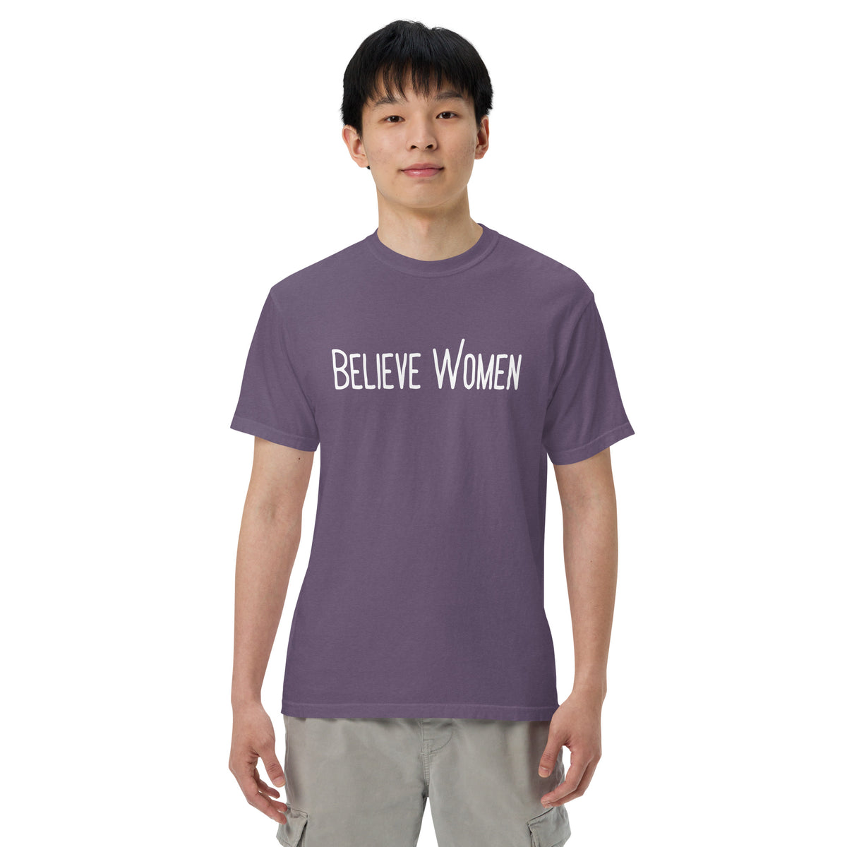 Believe Women T-Shirt | Feminist Statement Garment-Dyed Heavyweight Tee - Spinsterly Co