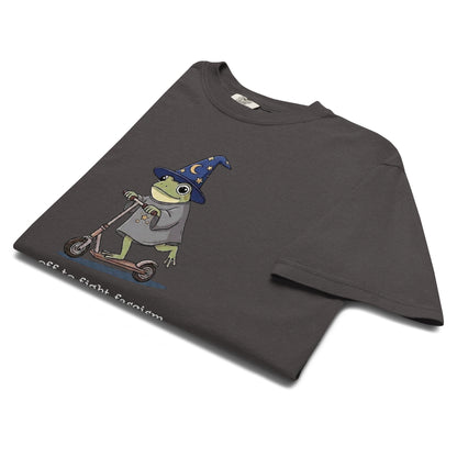 Off to Fight Fascism Wizard Frog Graphic Tee | Political Humor Statement Tee - Spinsterly Co