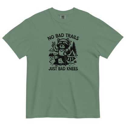 No Bad Trails Just Bad Knees Hiking Raccoon Garment-Dyed Heavyweight T-Shirt | Funny Hiking Gift S-4XL - Spinsterly Co