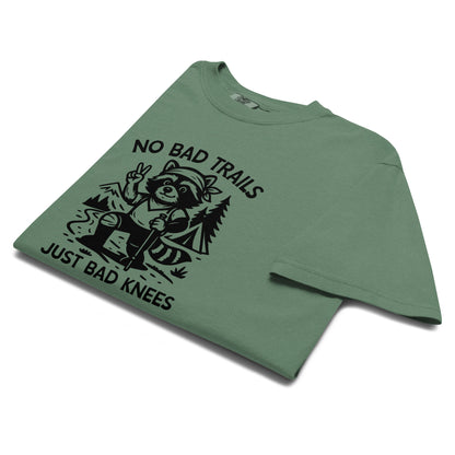 No Bad Trails Just Bad Knees Hiking Raccoon Garment-Dyed Heavyweight T-Shirt | Funny Hiking Gift S-4XL - Spinsterly Co