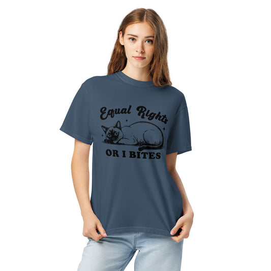 Equal Rights or I Bites Cat T-Shirt | Funny Feminist Garment-Dyed Heavyweight Tee - Spinsterly Co