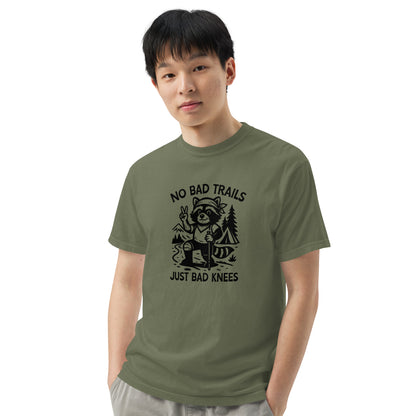 No Bad Trails Just Bad Knees Hiking Raccoon Garment-Dyed Heavyweight T-Shirt | Funny Hiking Gift S-4XL - Spinsterly Co