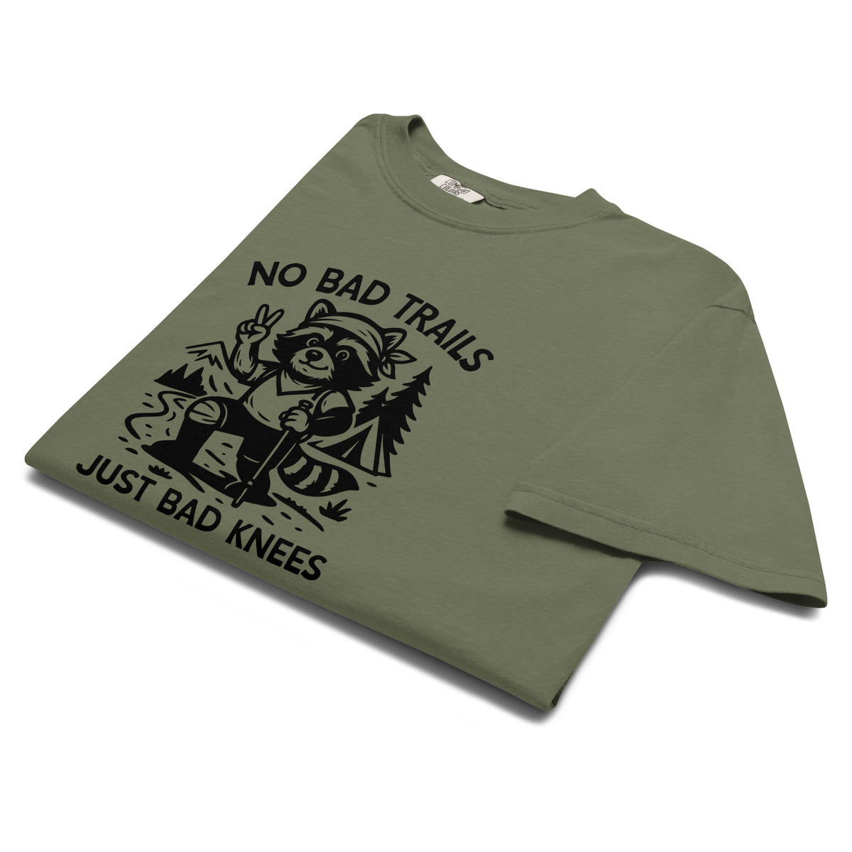 No Bad Trails Just Bad Knees Hiking Raccoon Garment-Dyed Heavyweight T-Shirt | Funny Hiking Gift S-4XL - Spinsterly Co