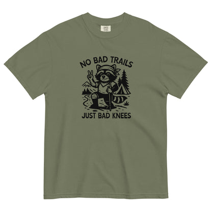 No Bad Trails Just Bad Knees Hiking Raccoon Garment-Dyed Heavyweight T-Shirt | Funny Hiking Gift S-4XL - Spinsterly Co