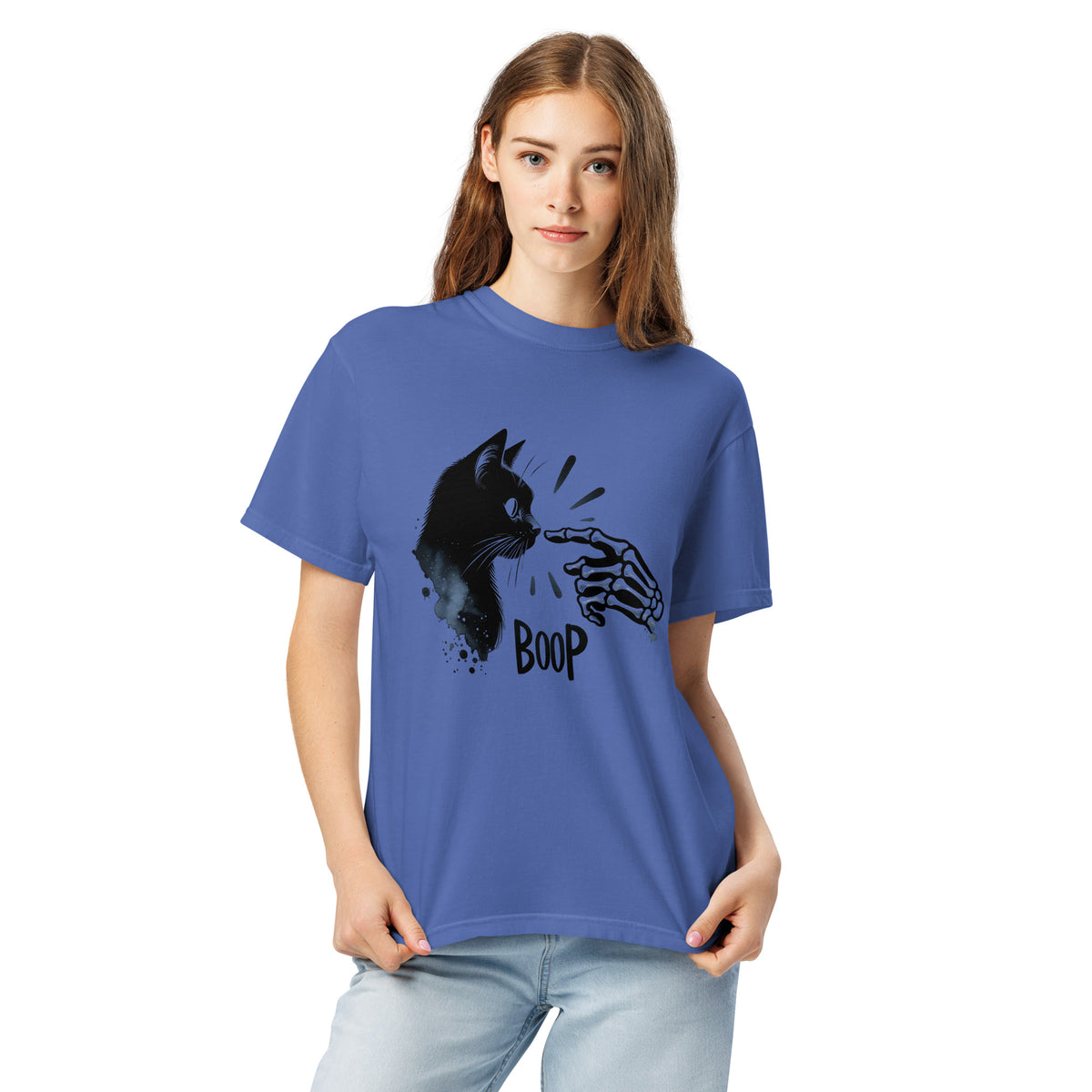 Skeleton Boop Cat T-Shirt | Witchy Black Cat Graphic Tee - Spinsterly Co