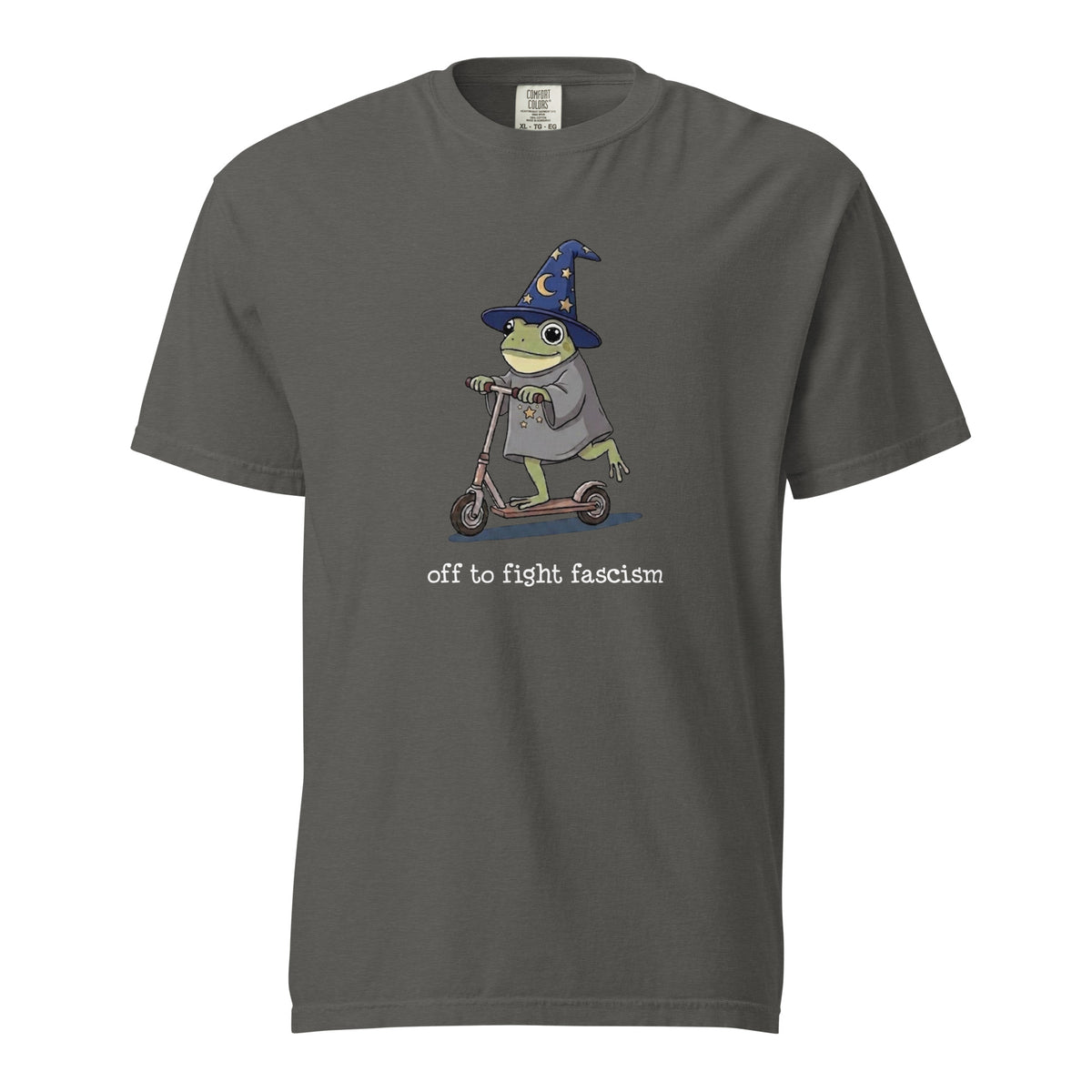 Off to Fight Fascism Wizard Frog Graphic Tee | Political Humor Statement Tee - Spinsterly Co