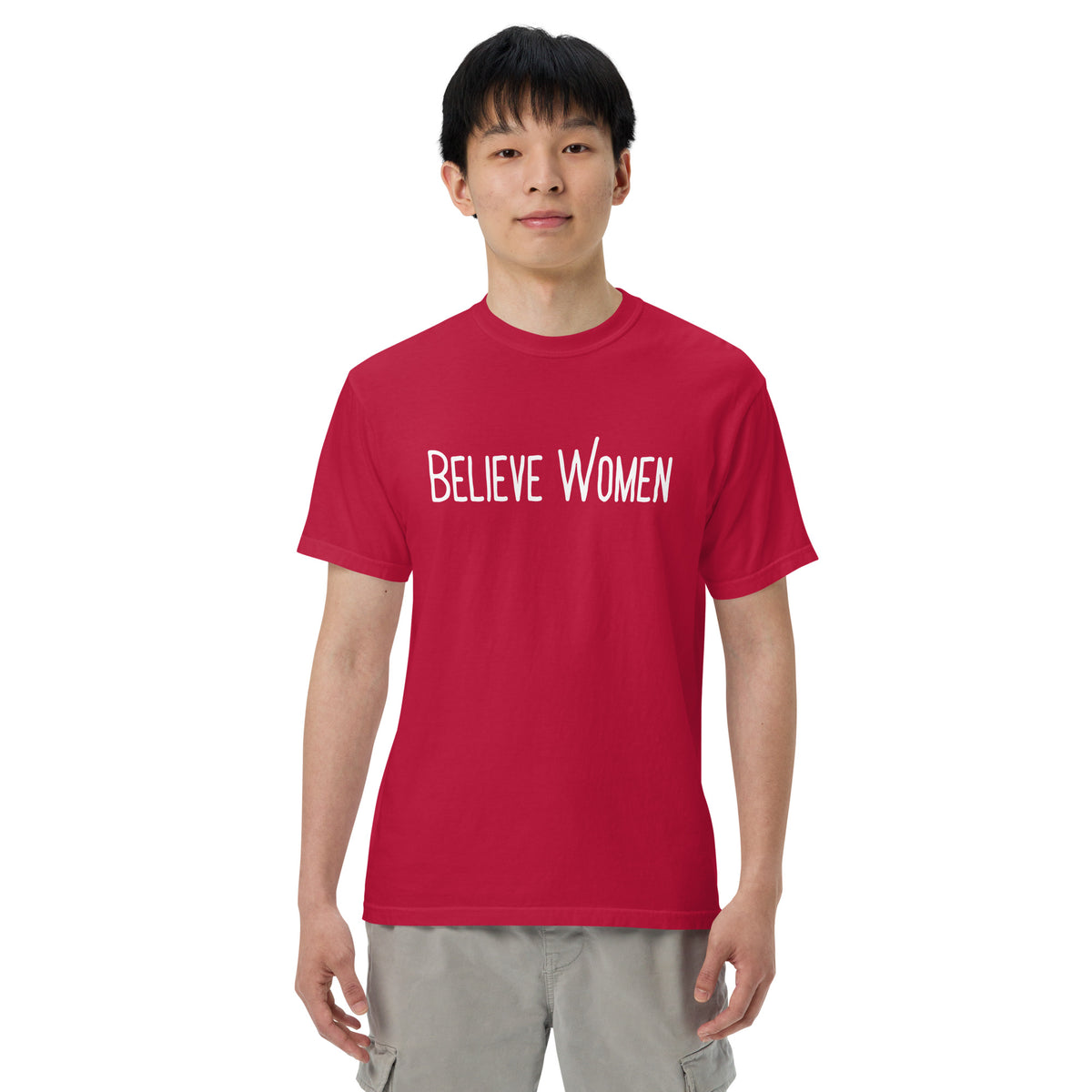 Believe Women T-Shirt | Feminist Statement Garment-Dyed Heavyweight Tee - Spinsterly Co