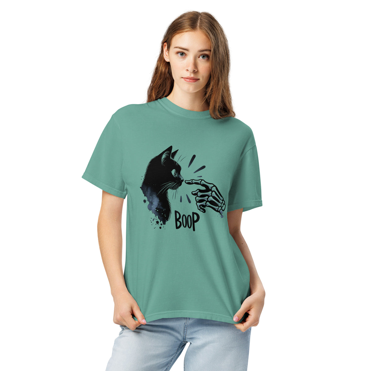 Skeleton Boop Cat T-Shirt | Witchy Black Cat Graphic Tee - Spinsterly Co