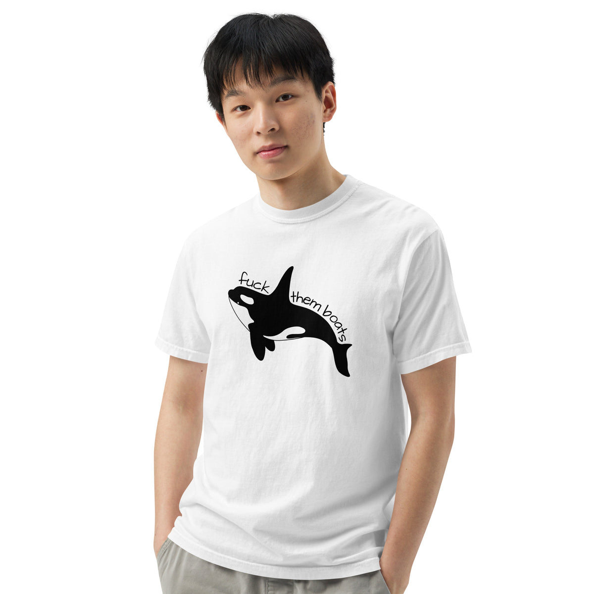 Fuck Them Boats Orca T-Shirt | Funny Orca Uprising Garment-Dyed Heavyweight Tee - Spinsterly Co