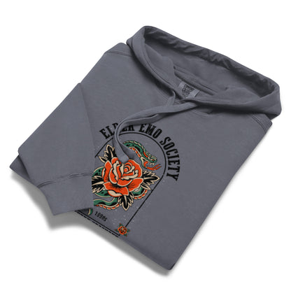 Elder Emo Society Hoodie | Metalcore Crashout Garment-Dyed Sweatshirt - Spinsterly Co