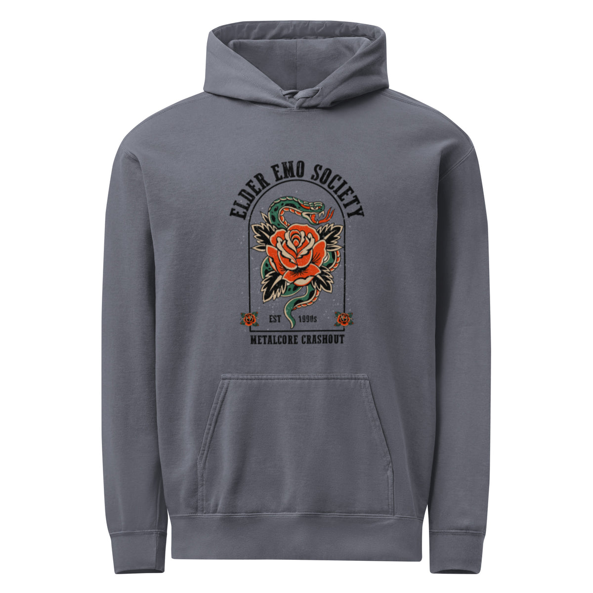 Elder Emo Society Hoodie | Metalcore Crashout Garment-Dyed Sweatshirt - Spinsterly Co
