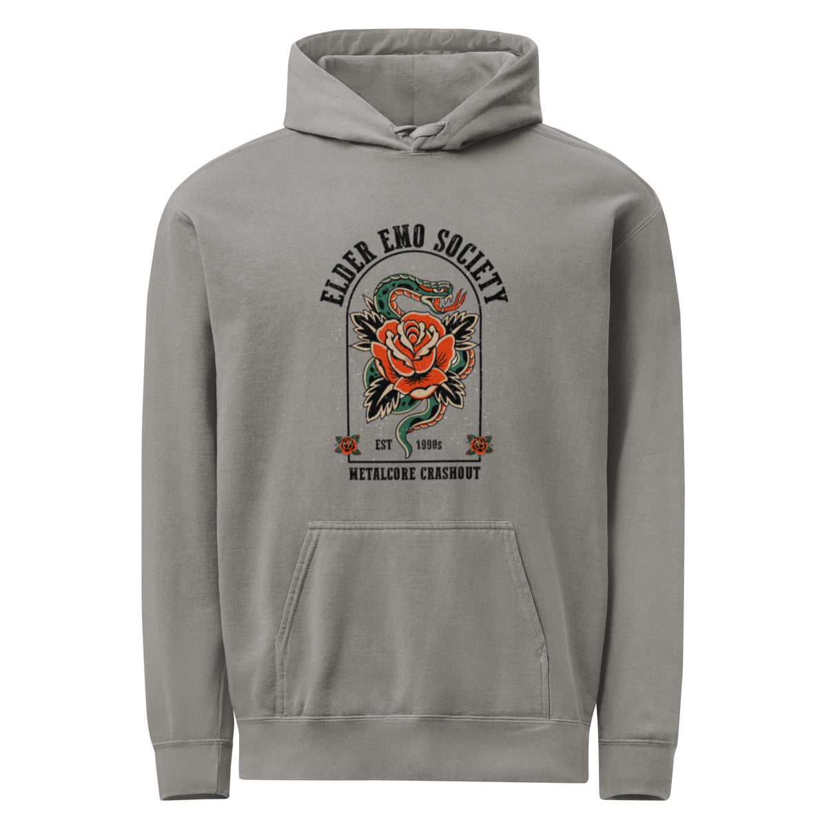 Elder Emo Society Hoodie | Metalcore Crashout Garment-Dyed Sweatshirt - Spinsterly Co