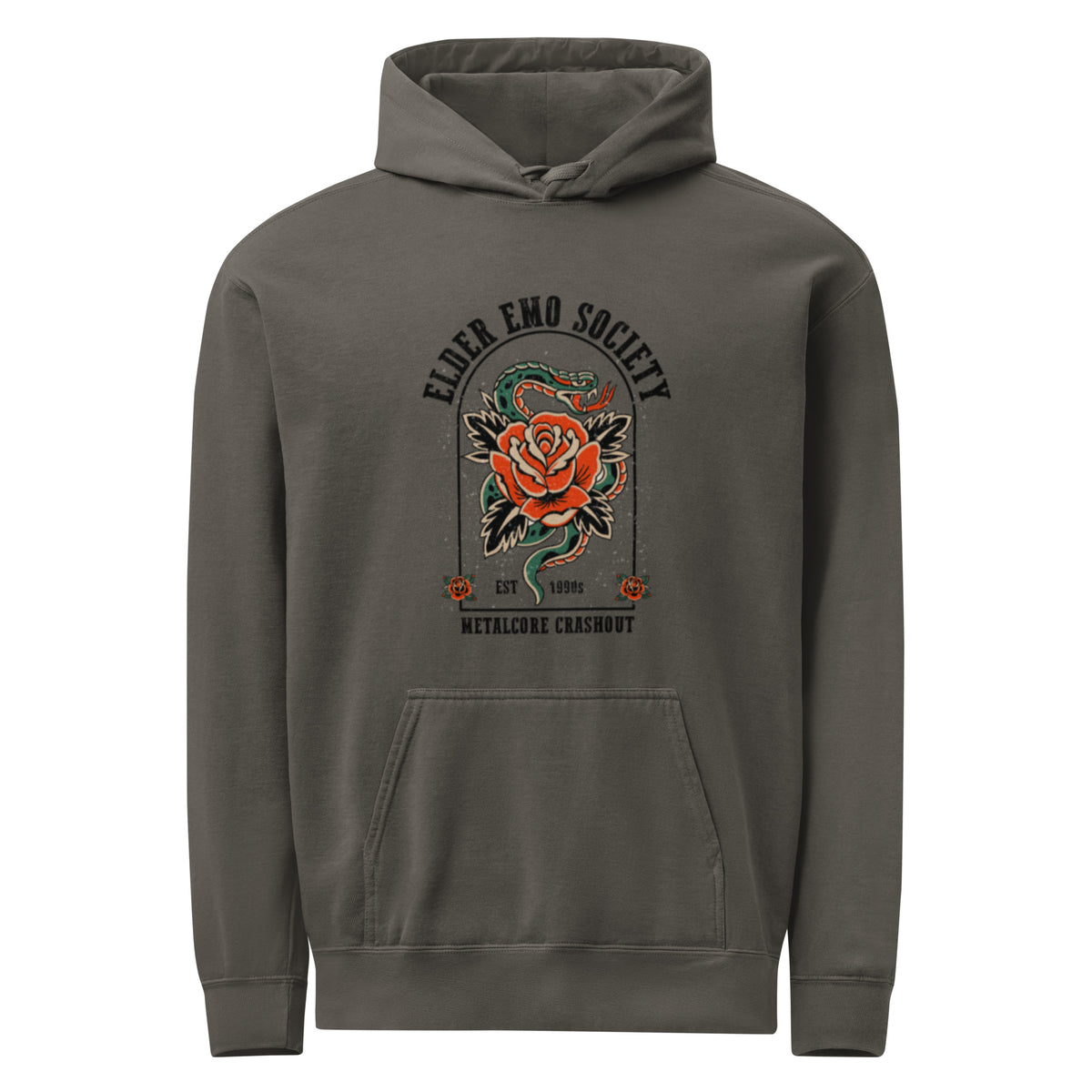 Elder Emo Society Hoodie | Metalcore Crashout Garment-Dyed Sweatshirt - Spinsterly Co