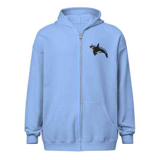 Fuck Them Boats Orca Zip Hoodie | Funny Orca Graphic Heavy Blend Zip-Up - Spinsterly Co