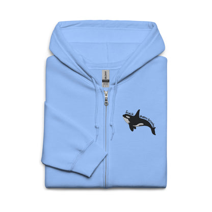 Fuck Them Boats Orca Zip Hoodie | Funny Orca Graphic Heavy Blend Zip-Up - Spinsterly Co