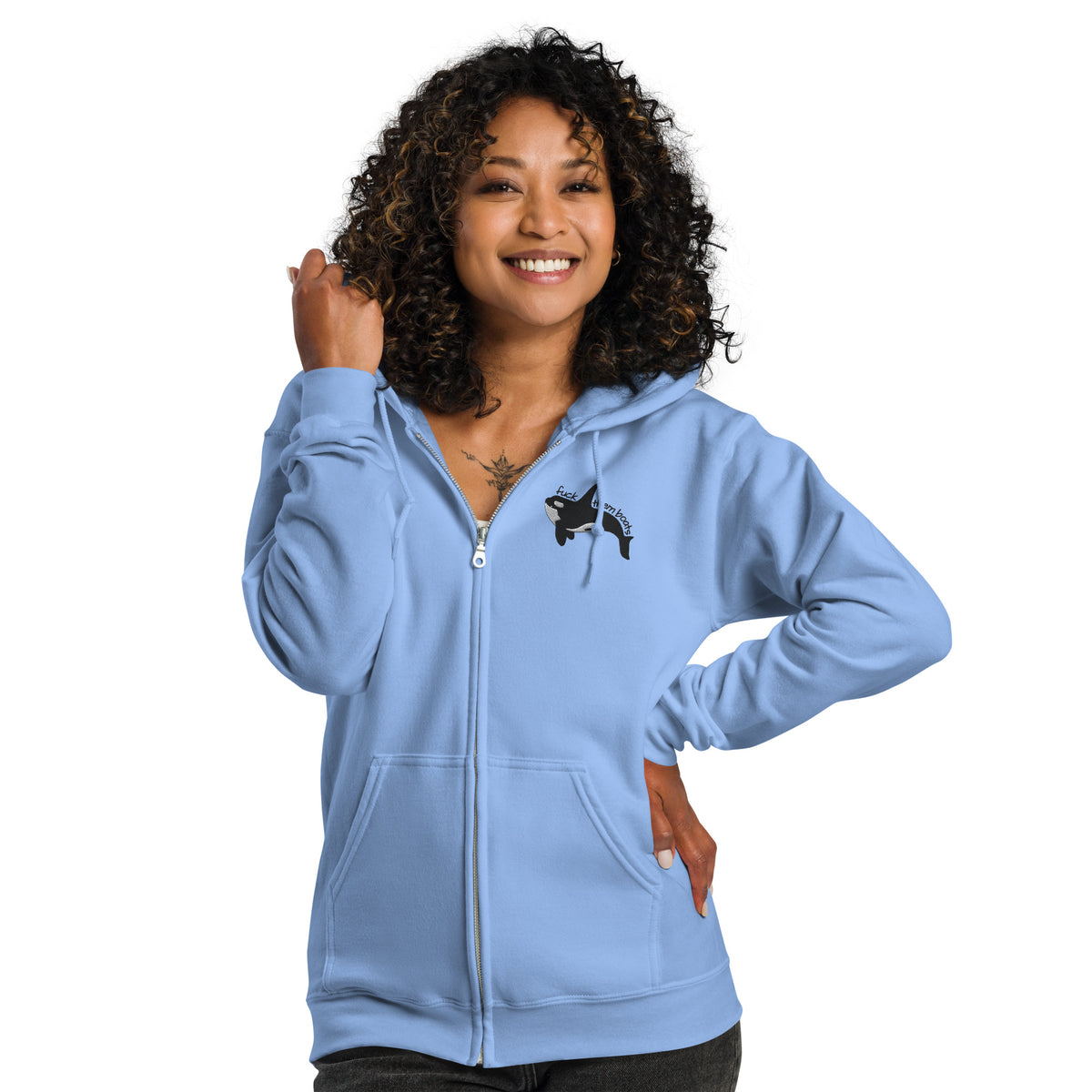Fuck Them Boats Orca Zip Hoodie | Funny Orca Graphic Heavy Blend Zip-Up - Spinsterly Co