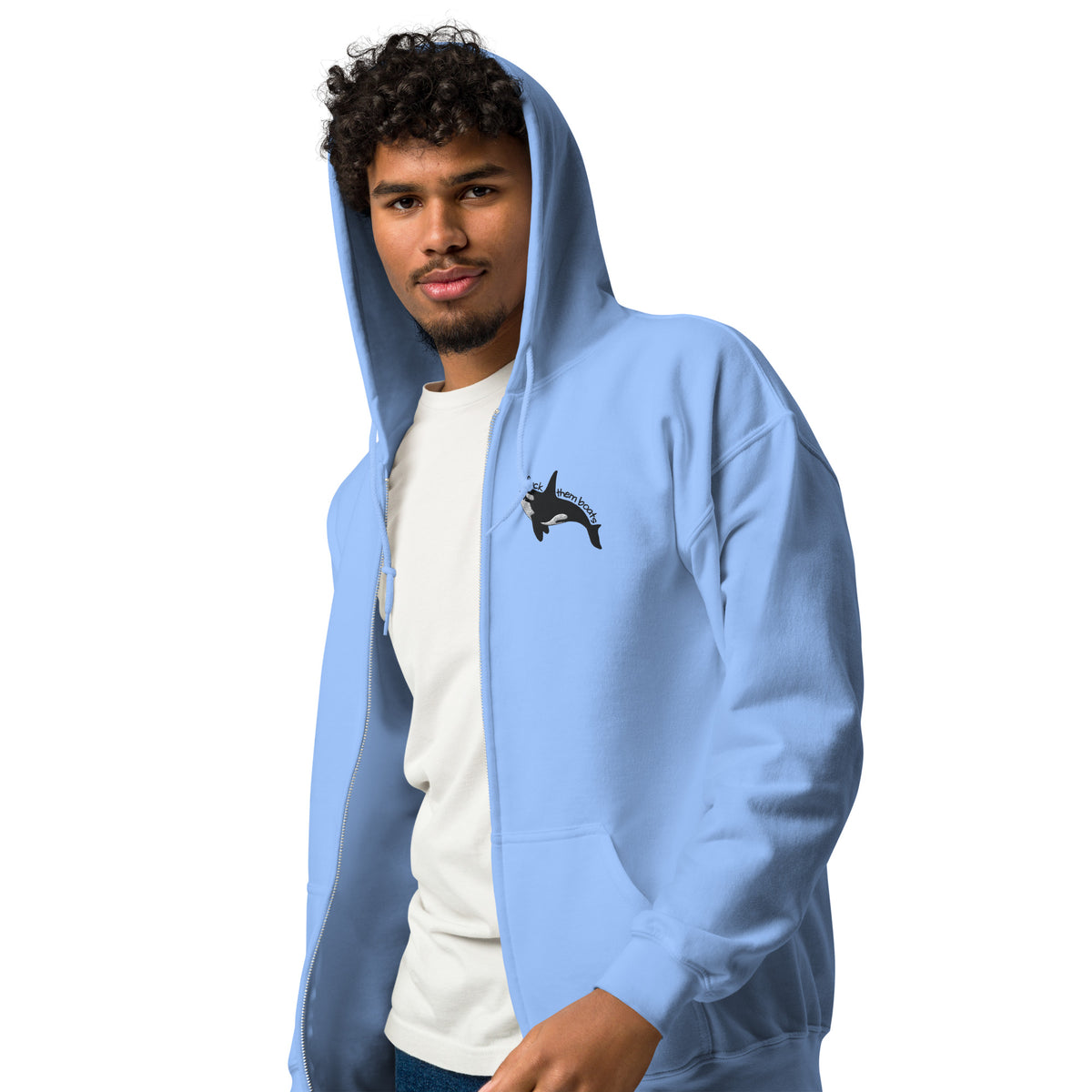 Fuck Them Boats Orca Zip Hoodie | Funny Orca Graphic Heavy Blend Zip-Up - Spinsterly Co