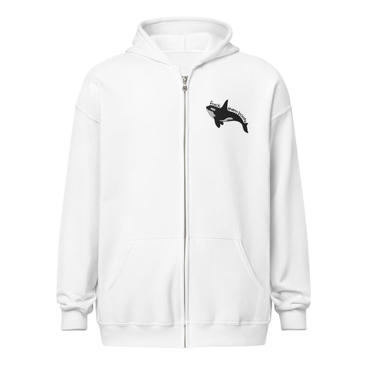 Fuck Them Boats Orca Zip Hoodie | Funny Orca Graphic Heavy Blend Zip-Up - Spinsterly Co
