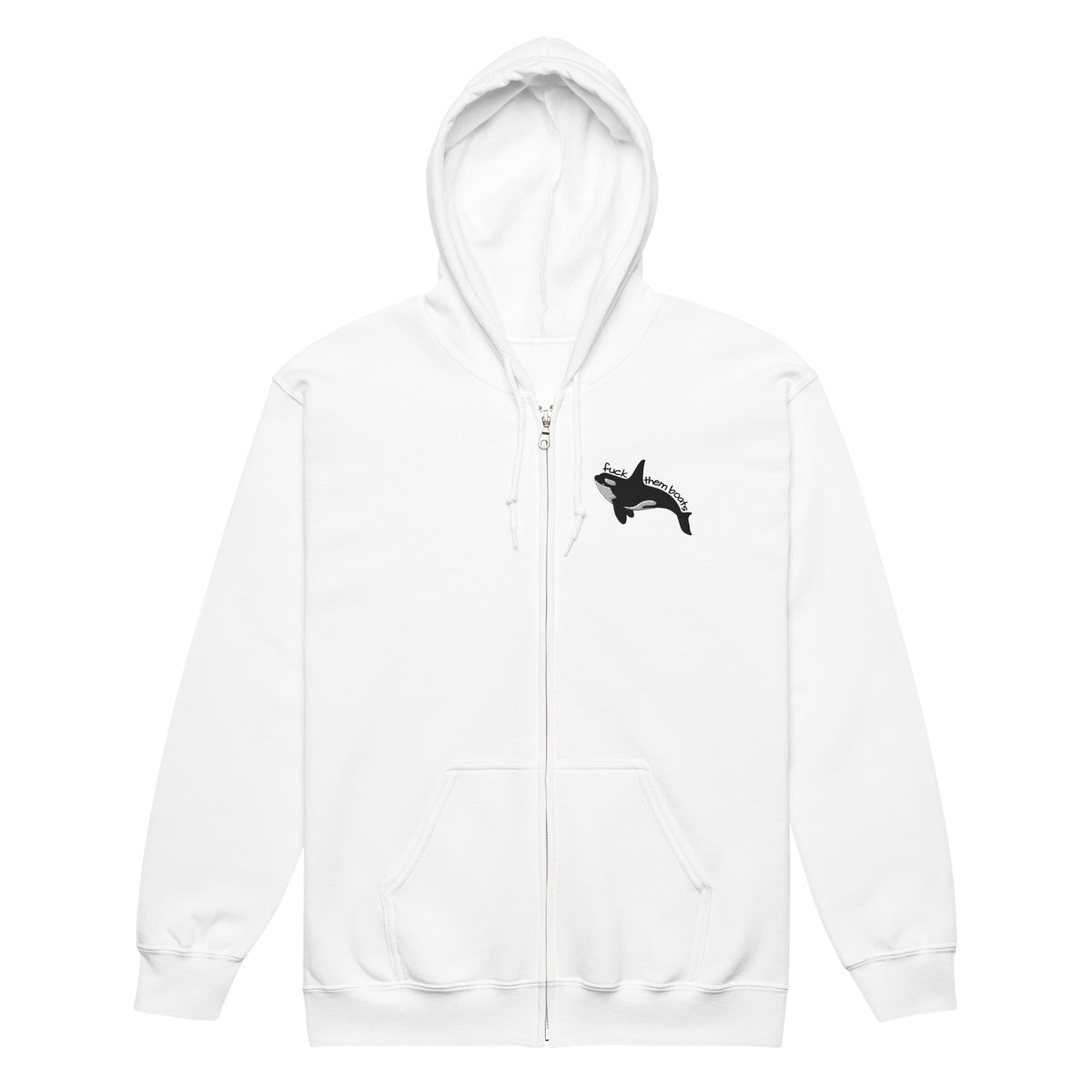 Fuck Them Boats Orca Zip Hoodie | Funny Orca Graphic Heavy Blend Zip-Up - Spinsterly Co
