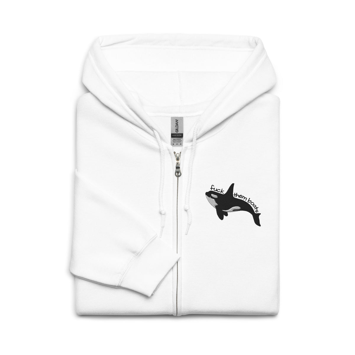 Fuck Them Boats Orca Zip Hoodie | Funny Orca Graphic Heavy Blend Zip-Up - Spinsterly Co