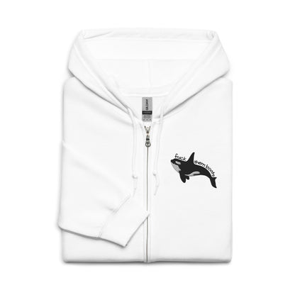 Fuck Them Boats Orca Zip Hoodie | Funny Orca Graphic Heavy Blend Zip-Up - Spinsterly Co
