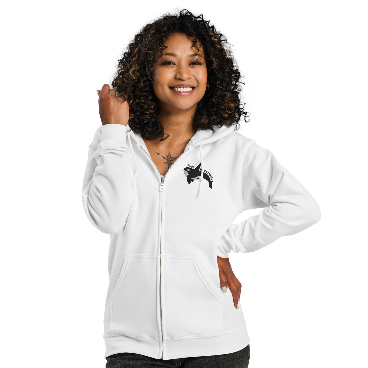 Fuck Them Boats Orca Zip Hoodie | Funny Orca Graphic Heavy Blend Zip-Up - Spinsterly Co