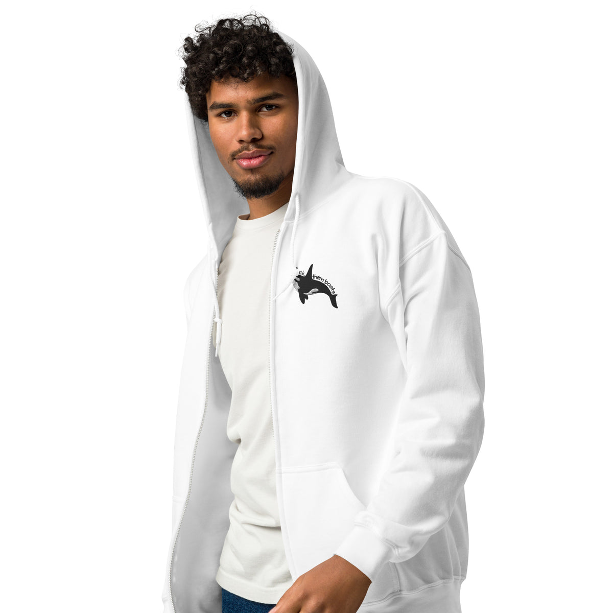 Fuck Them Boats Orca Zip Hoodie | Funny Orca Graphic Heavy Blend Zip-Up - Spinsterly Co