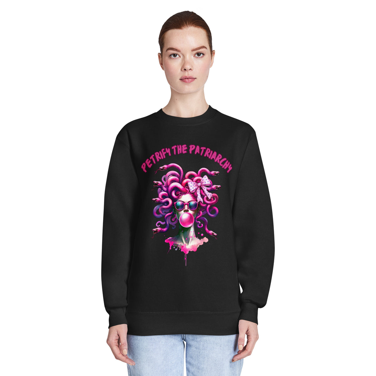 Petrify the Patriarchy Medusa Crewneck Sweatshirt | Feminist Mythology Graphic Sweatshirt - Spinsterly Co