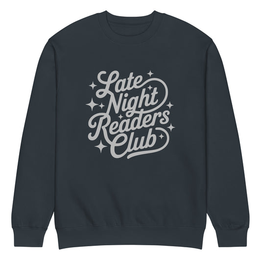Late Night Readers Club Sweatshirt | Bookish Retro Script Crew Neck - Spinsterly Co
