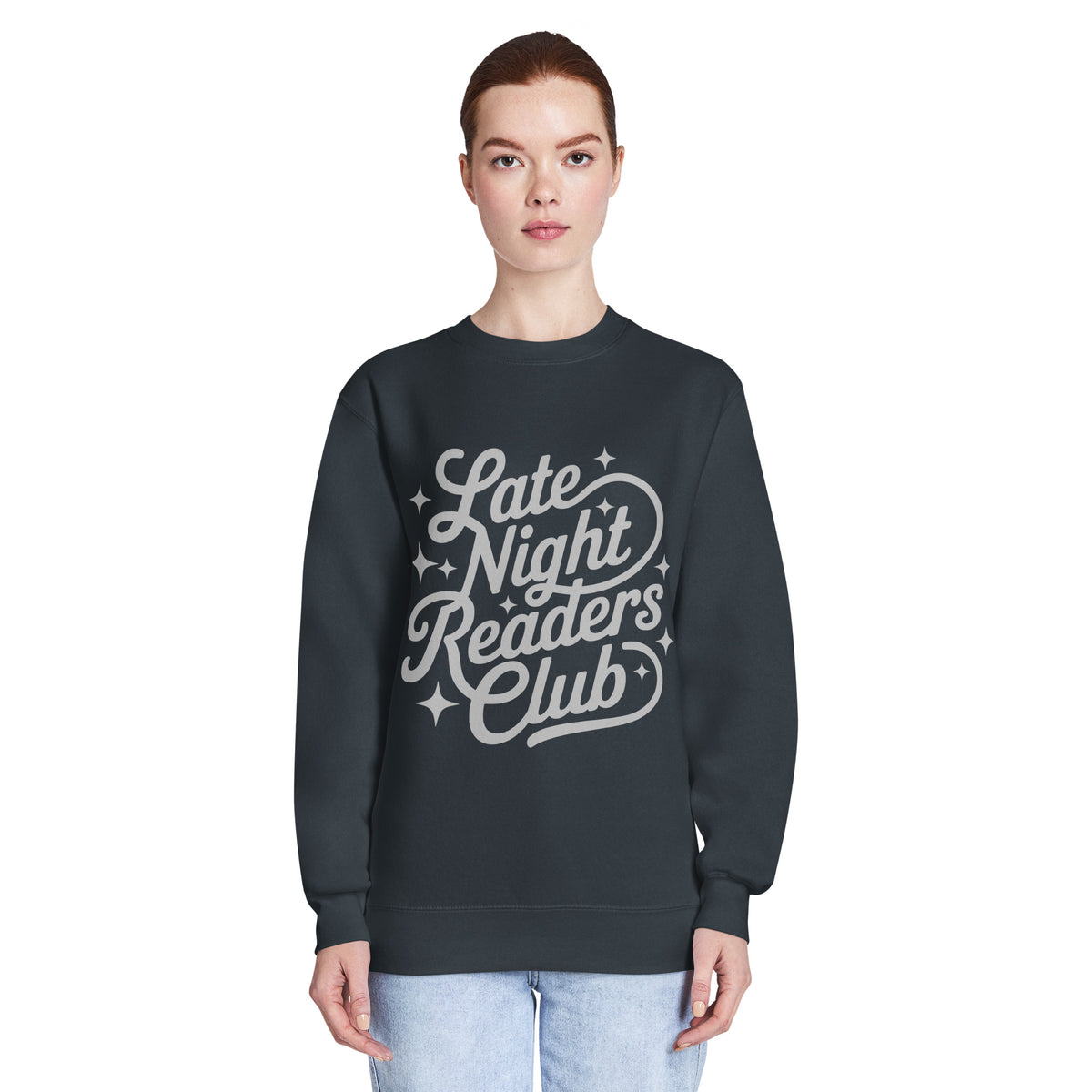 Late Night Readers Club Sweatshirt | Bookish Retro Script Crew Neck - Spinsterly Co