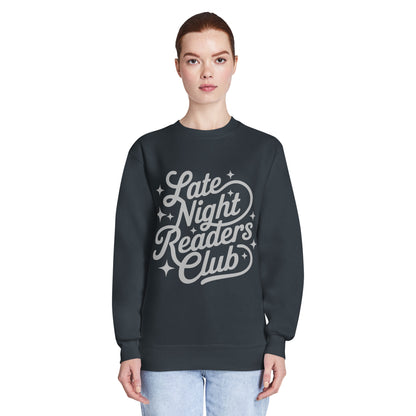 Late Night Readers Club Sweatshirt | Bookish Retro Script Crew Neck - Spinsterly Co
