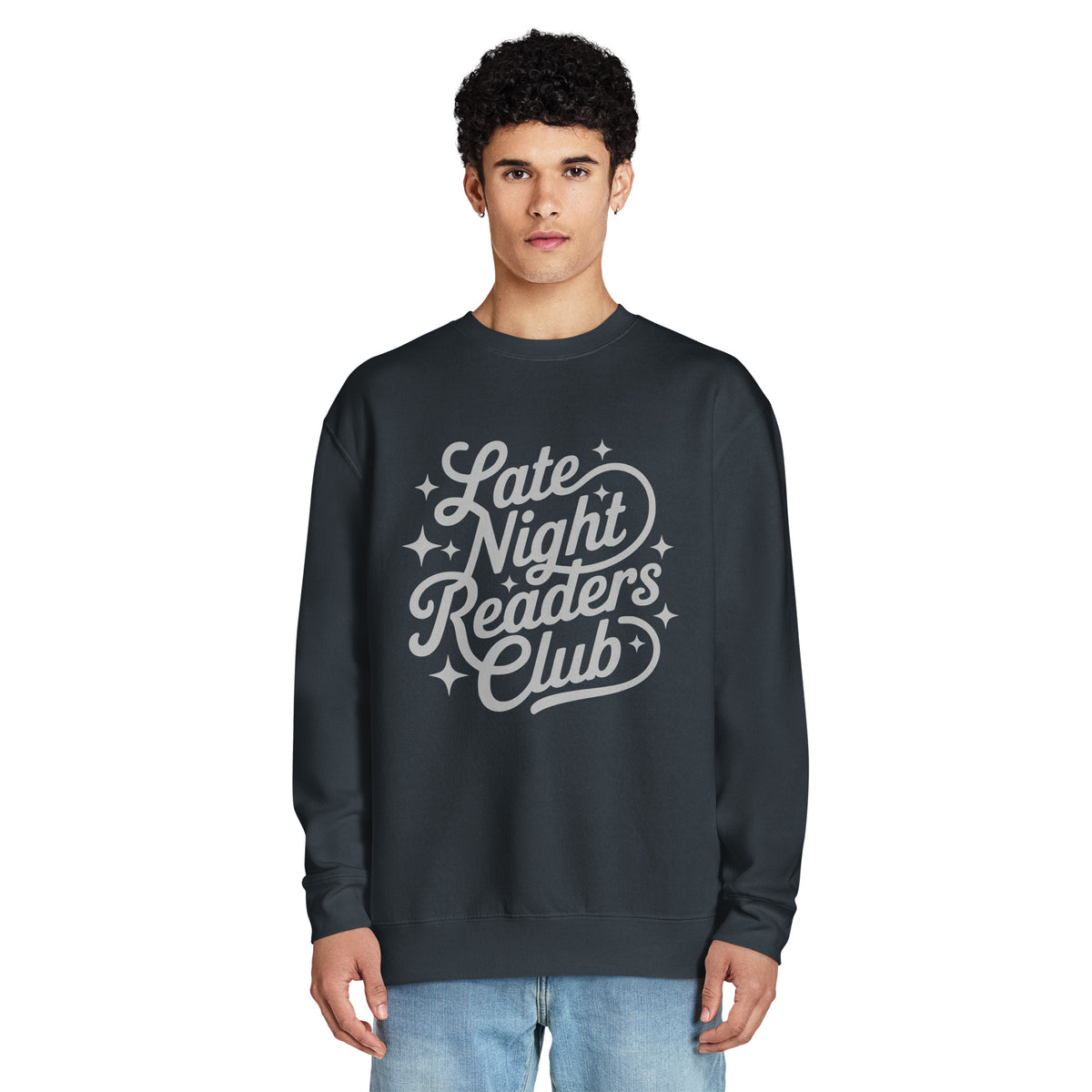 Late Night Readers Club Sweatshirt | Bookish Retro Script Crew Neck - Spinsterly Co
