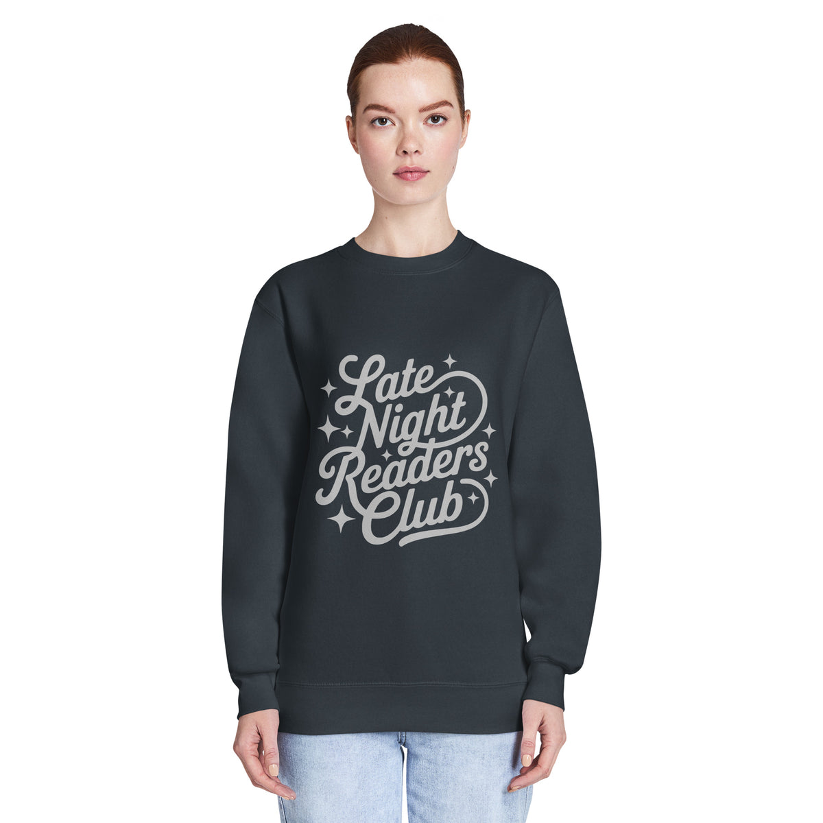 Late Night Readers Club Sweatshirt | Bookish Retro Script Crew Neck - Spinsterly Co