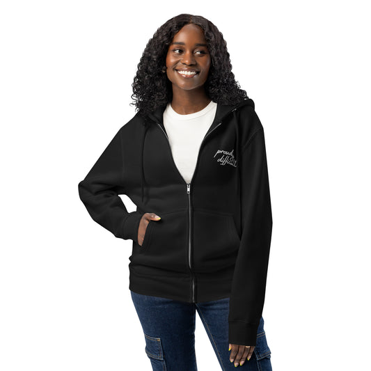Proudly Difficult Full Zip Hoodie | Feminist Embroidered Zip-Up - Spinsterly Co