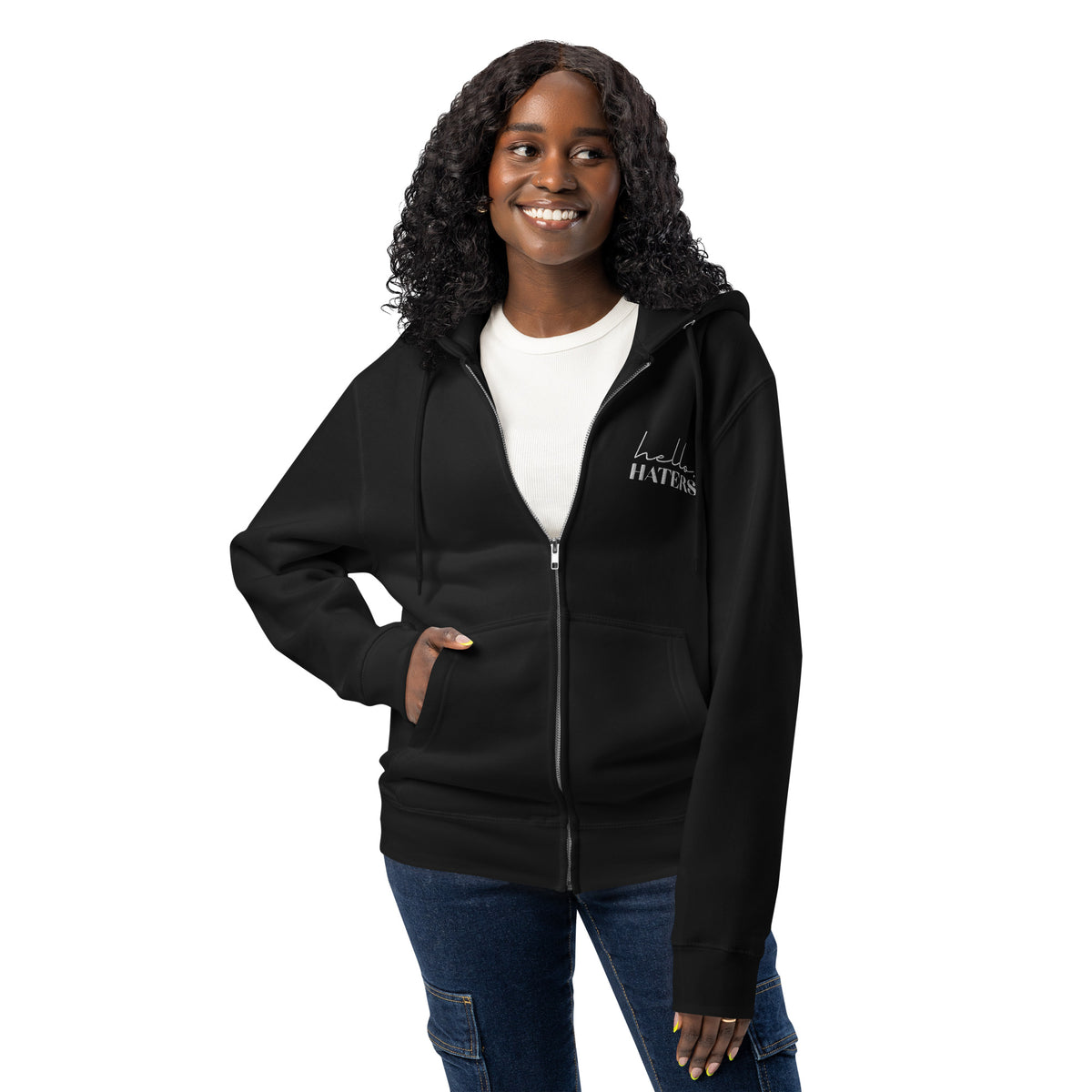 Hello Haters Full Zip Hoodie | Feminist Statement Graphic Hoodie - Spinsterly Co
