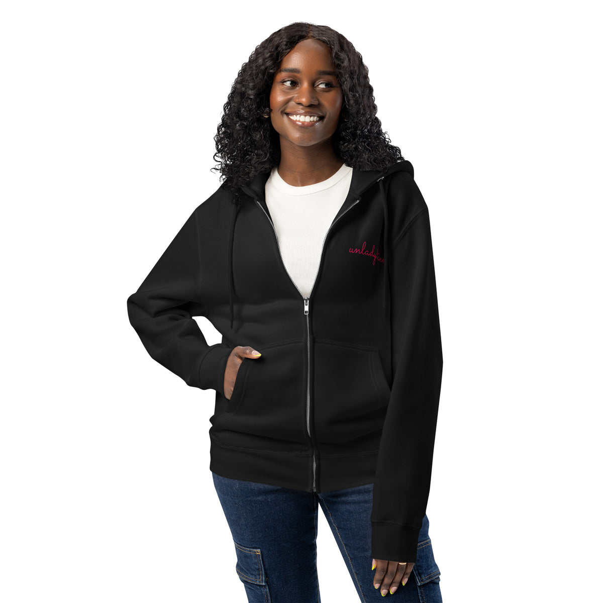Unladylike Full Zip Hoodie | Feminist Script Graphic Hoodie for Women - Spinsterly Co