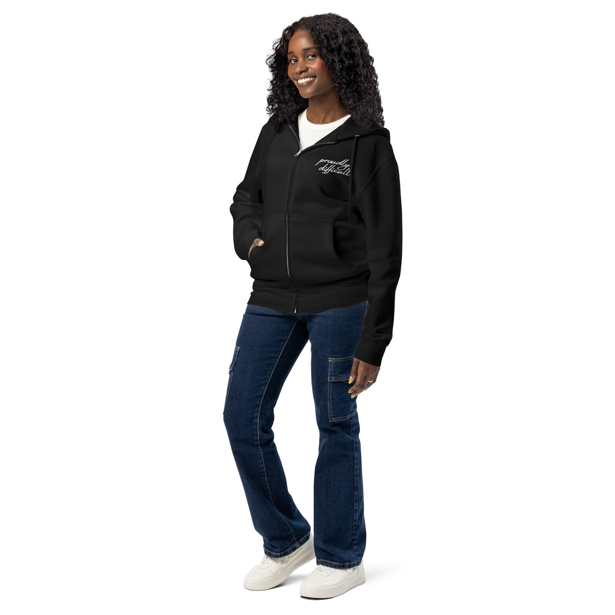 Proudly Difficult Full Zip Hoodie | Feminist Embroidered Zip-Up - Spinsterly Co