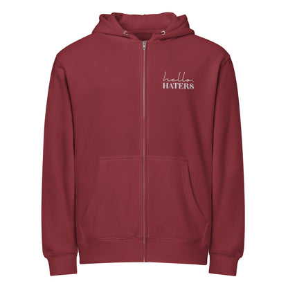 Hello Haters Full Zip Hoodie | Feminist Statement Graphic Hoodie - Spinsterly Co